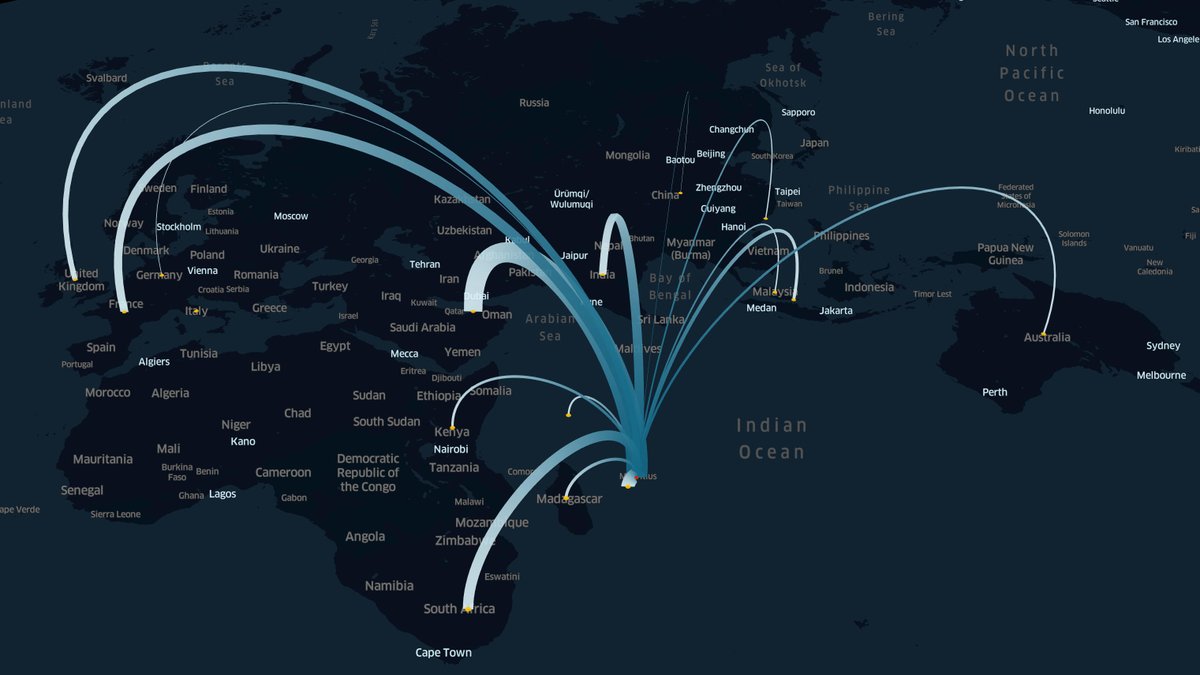 GISCAN_LTD's tweet photo. Day 20 of #30DayMapChallenge 2021 – Movement

Arrival of Mauritian resident by country of embarcation in 2019. The size varies according to the number of #passengers (No legend just visual ... )

Data: #OpenData #Mauritius

#Indian #Ocean #population https://t.co/JnSGhHhXcN