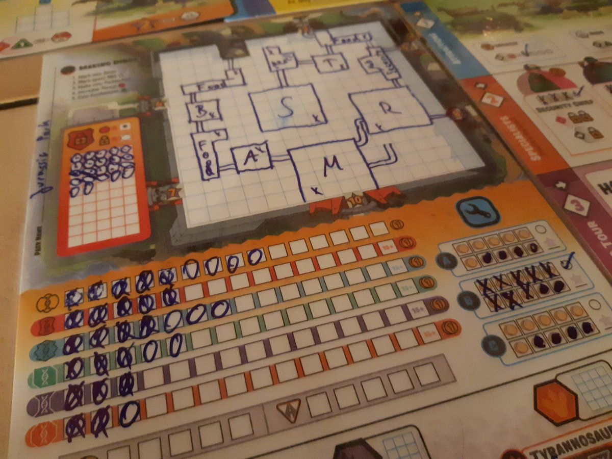 MsStandart's tweet photo. Again #DinosaurIsland #RawrNWrite it is tonight! Some cozy rounds while listening to John Williams OST of Jurassic Park. Going to be a tight race for my favourite Roll/Flip&amp;Write Game this year. So many outstanding games like this little gem here! 🫂🦖🦕 @Pandasaurusgame https://t.co/PSLJ7UHKwq