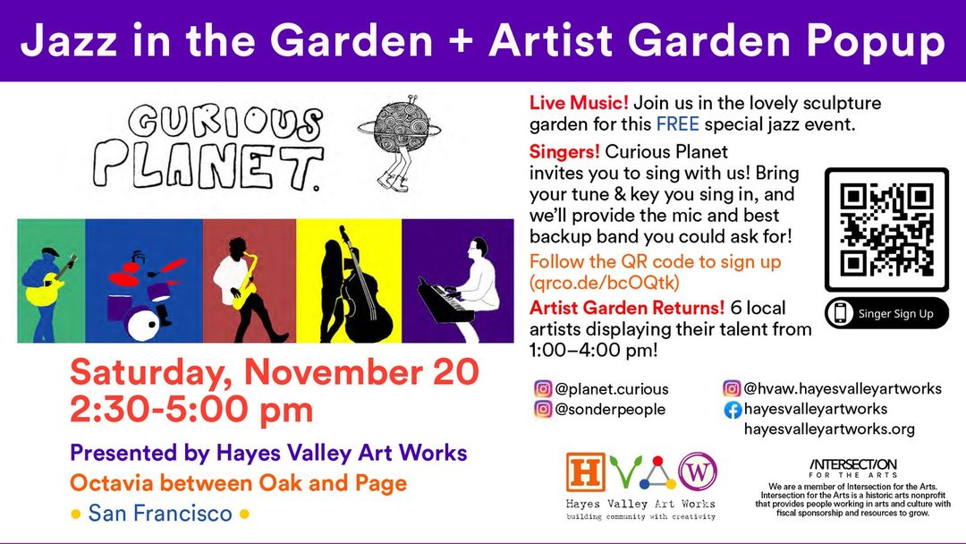 hvnavoice's tweet photo. Free live music! Jazz in the Garden, today at 2:30-5pm, @HVArtWorks, Octavia between Oak and Page. https://t.co/GKSW4xznLl