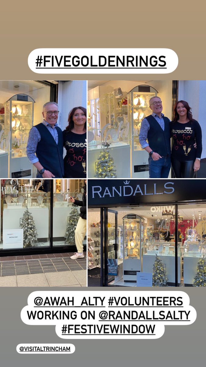 KarenWroeArtist's tweet photo. Well done to @AWAH_Volunteer Aadya on design of @randallsalty #festivewindow. My small contribution was the #fivegoldenrings interpretation
@AltrinchamBID #festivewindow https://t.co/oHgRja7Kdm