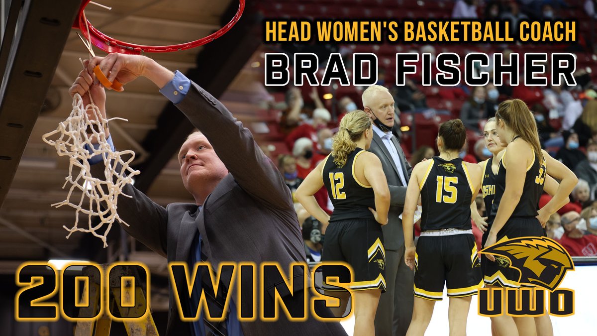 UWOshkoshTitans's tweet photo. Congratulations to @UWOWBB1 head coach Brad Fischer on earning win #200 today!

Fischer (200-50 record) becomes the program's 3rd coach and 11th in WIAC women's basketball history to win 200 games. #d3hoops https://t.co/xIDjd5jvxF