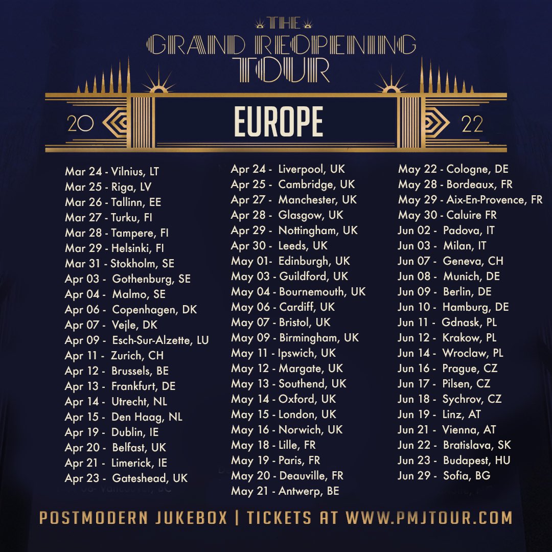 PMJofficial's tweet photo. We are so excited to bring our Grand Reopening Tour to UK &amp; Europe in 2022! 
Tell your family &amp; friends and get tix at https://t.co/WQWPJnrRSC https://t.co/vRQ1vfNDAn