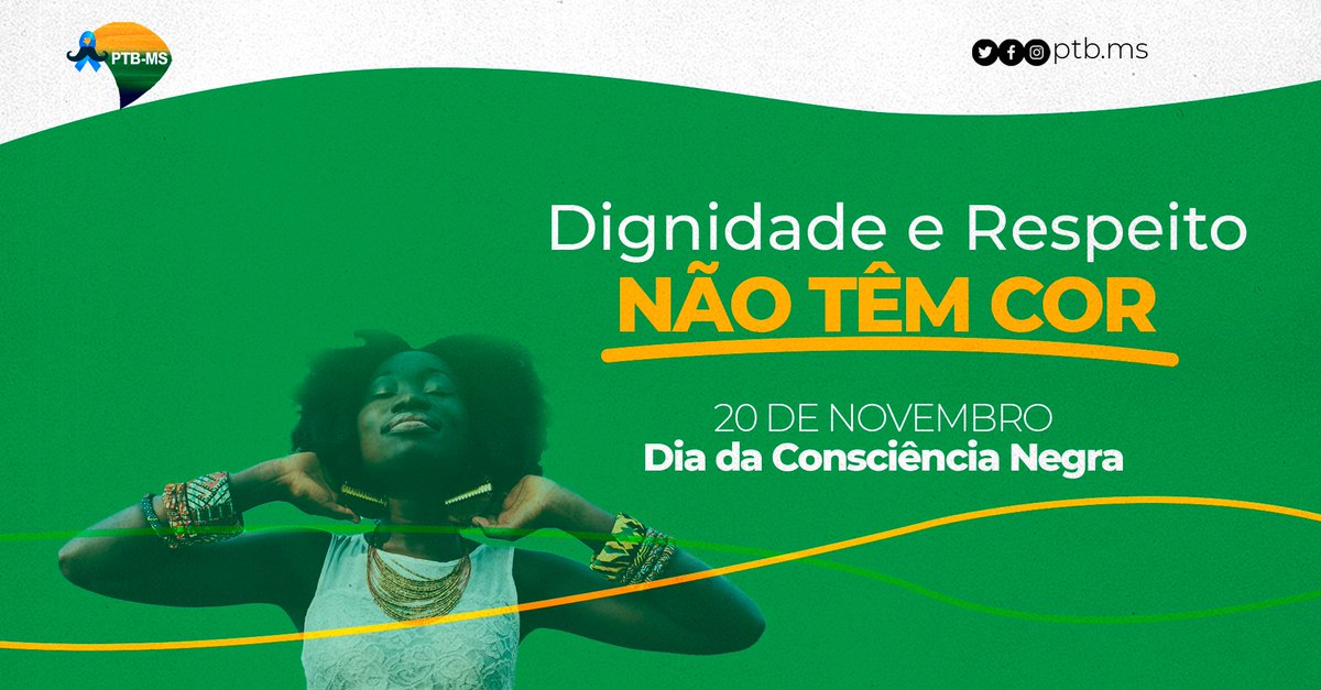 ptb_ms's tweet photo. O Dia Nacional da Consciência Negra homenageia e resgata as raízes do povo afro-brasileiro e é comemorado no Brasil no dia 20 de novembro. Esta data foi restabelecida pelo projeto lei número 10.639, no dia 9 de janeiro de 2003.🔰✅
#ptbms #ptb14 #ms https://t.co/OCoQHpCyfv