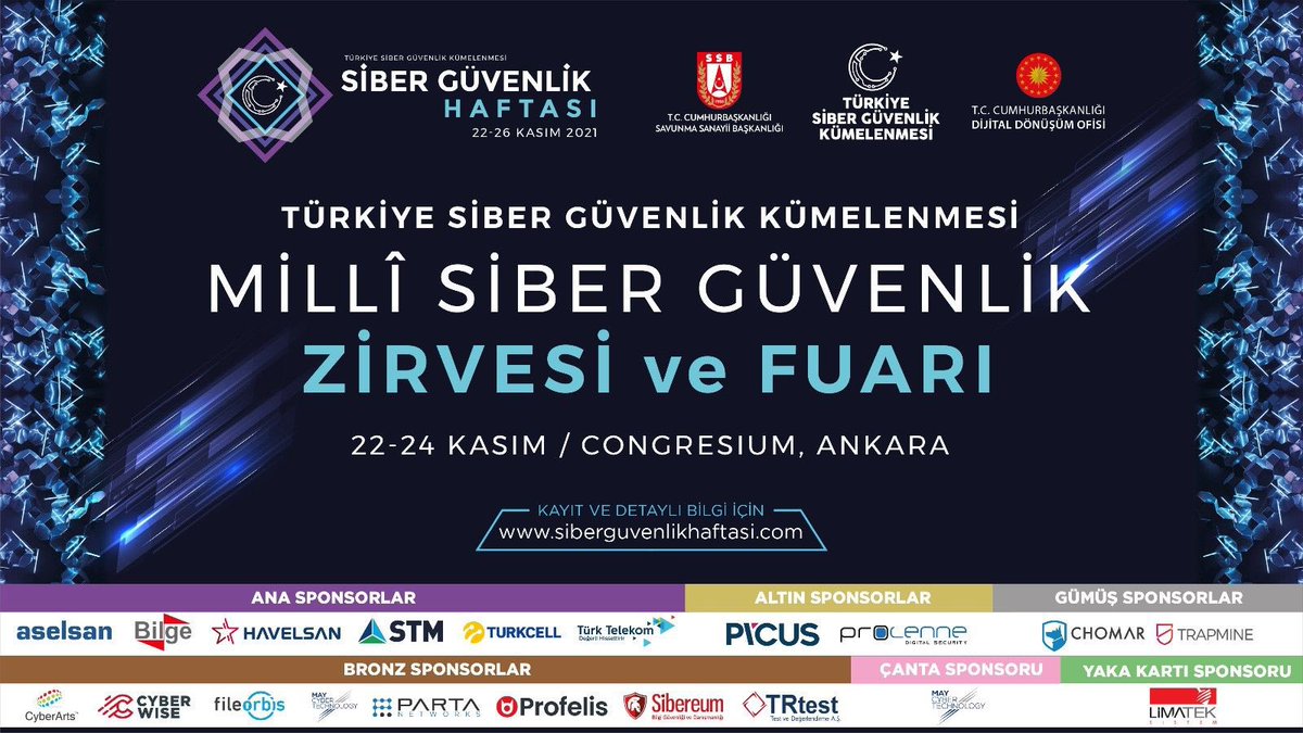 Gümüş Sponsor olarak desteklediğimiz , <a href="/siberkume/">Türkiye Siber Güvenlik Kümelenmesi</a> tarafindan duzenlenen Milli Siber Güvenlik Zirvesi,  22 Kasim tarihinde basliyor; siberguvenlikhaftasi.com