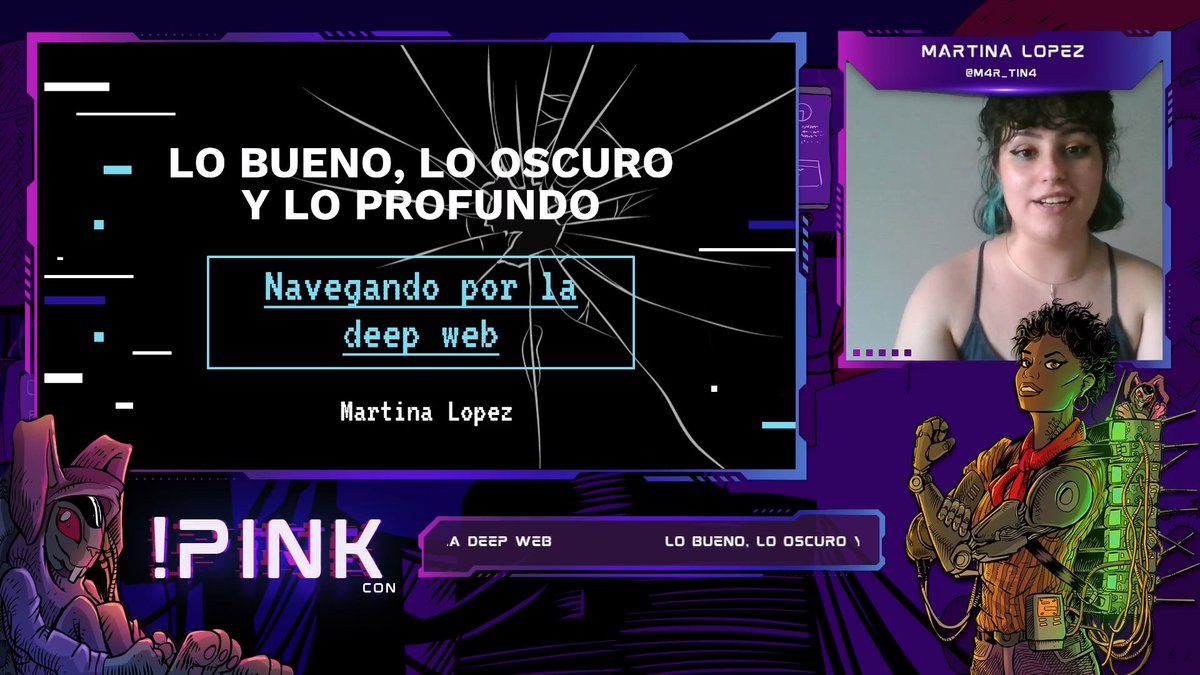 📢 ¡AHORA! <a href="/M4r_tin4/">Martina Lopez</a> nos presenta su charla "Lo bueno, lo oscuro y lo profundo: Navegando en la deep web?"!   🌊

📢 NOW! <a href="/M4r_tin4/">Martina Lopez</a> is presenting her talk "Lo bueno, lo oscuro y lo profundo: Navegando en la deep web"!  🌊🤯

👉 twitch.tv/notpinkcon