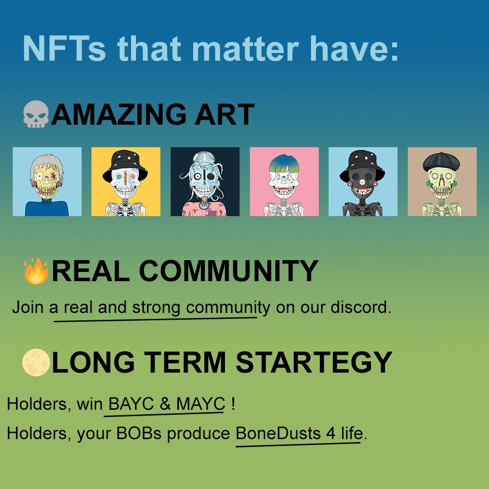 BagOfBonesSoc's tweet photo. For you, what makes a #NFT collection exceptional?

#cryptoart #nftcollector #nftcommunity https://t.co/3YWbVRprMy