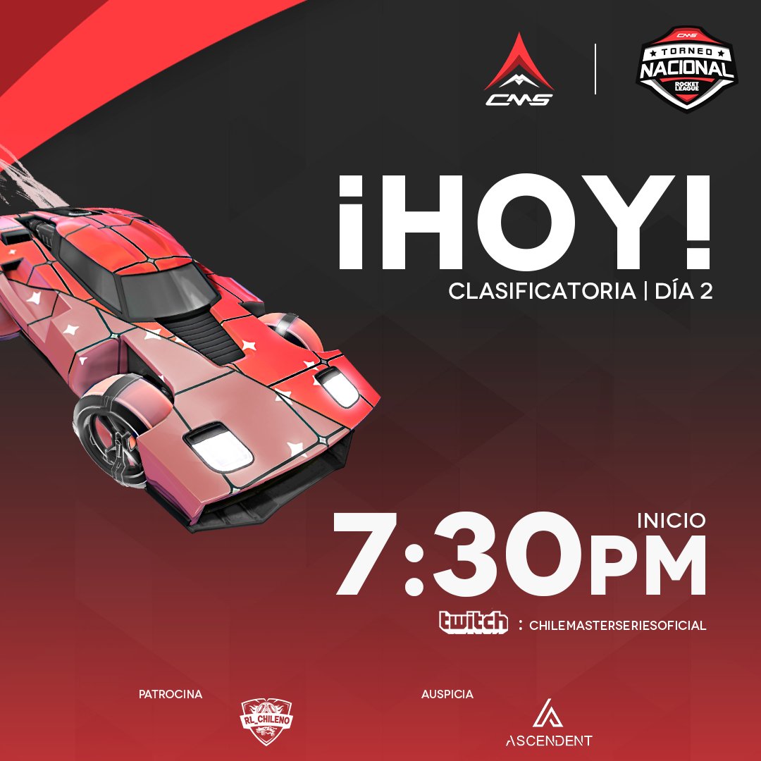 🏁 HOY SEGUNDA CLASIFICATORIA 🏁

Pasa hoy por nuestro Twitch a las 7:30 PM Hora 🇨🇱
twitch.tv/chilemasterser…