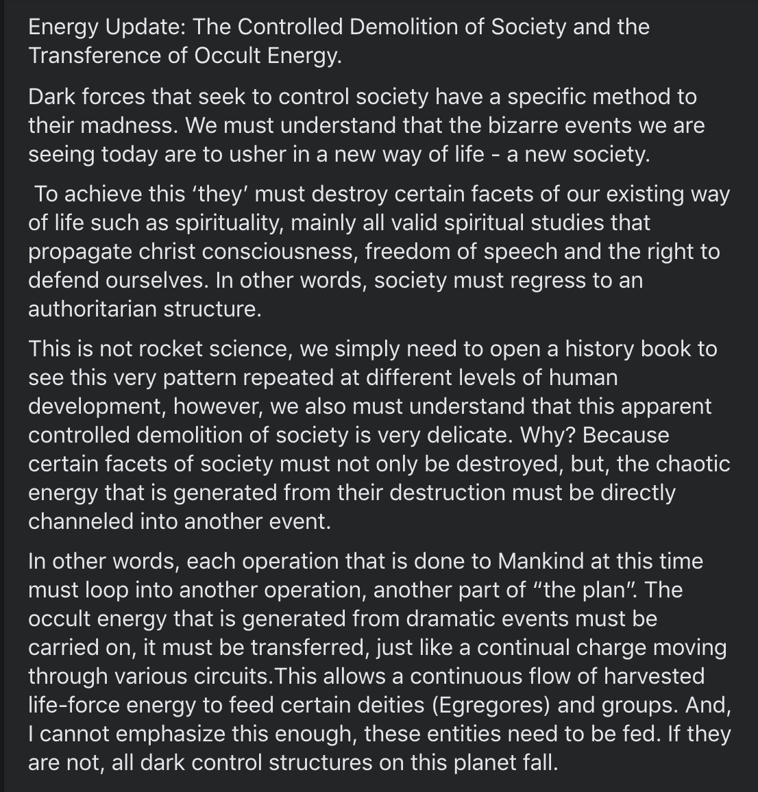 mysticinthemoon's tweet photo. Energy Read:

The Controlled Demolition of Society and the Transference of Occult Energy Through Controlled Events. https://t.co/6tdCDTCMie