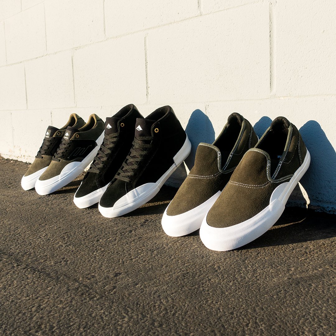 Emerica's tweet photo. Our Rubber Vulcano collection is back consisting of the #WinoG6 Slip-On, #OmenHi, and #LowVulc featuring additional rubber for ultimate durability. Available now at skate shops or through the link below. 
#ThisIsEmerica  

👉 https://t.co/KjjjIEXVnw https://t.co/S4qrJyegjH