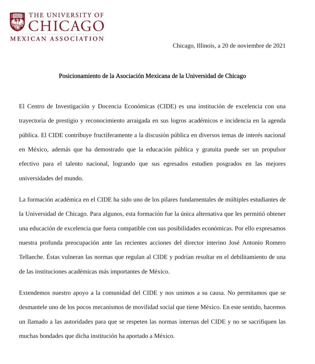 Desde la Asociación de Mexicanos en UChicago, nos solidarizamos con la comunidad del CIDE. #YoDefiendoAlCIDE facebook.com/72464657437250…