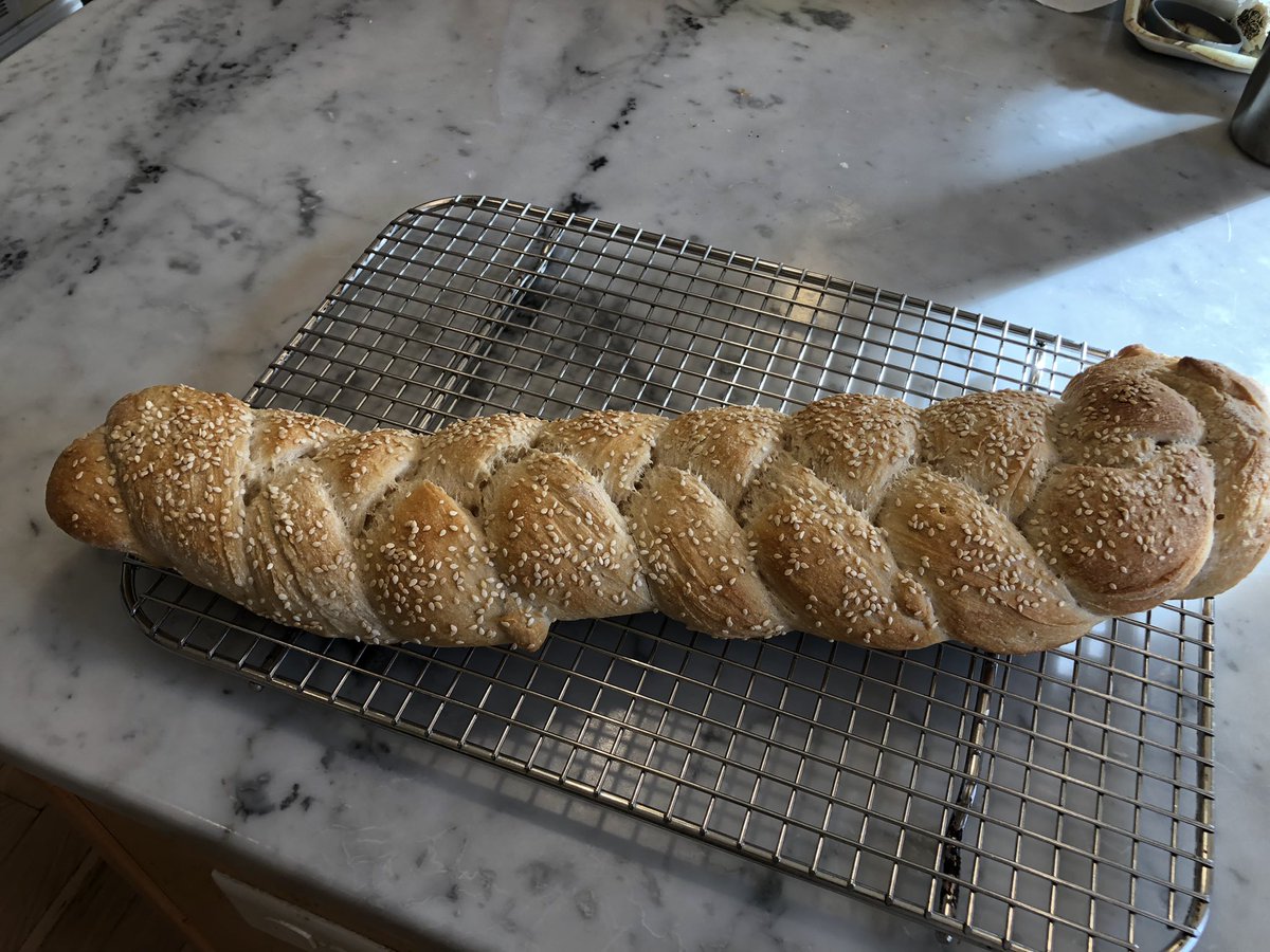 DavidSweenor's tweet photo. Braided Sesame Semolina. Recipe is a riff on @kingarthurflour with the addition of white whole wheat and Durum Wheat Semolina. #breadoftheweek https://t.co/NiXxUplIuf https://t.co/34nDYkF9v3