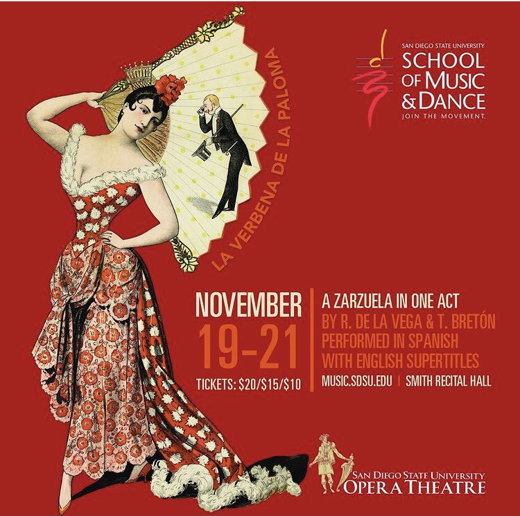 Opera 101: A zarzuela is a Spanish language type of musical theatre that is fun, fiery, melodic and energetic! Don’t miss it! Tonight at 730 and tomorrow at 2! Online ticket sales only! ttf.sdsu.edu/events/event_t… #sdsuoperatheatre #sdsuopera #sdsu #zarzuela #sdsumusicddnce