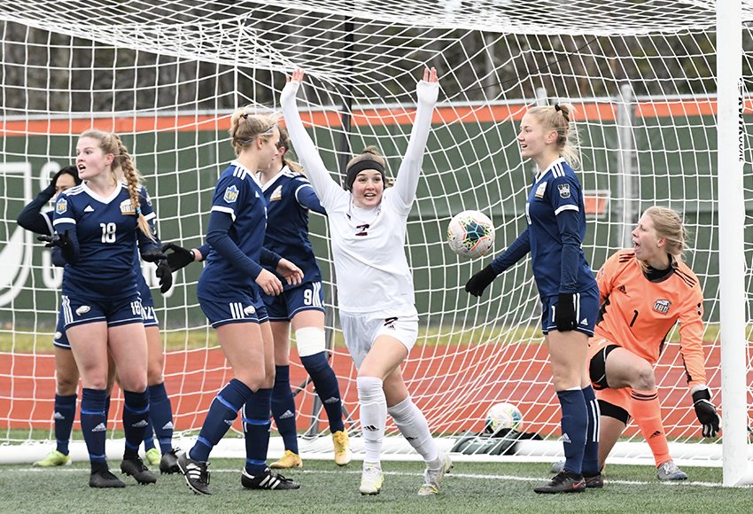 MacEwanGriffins's tweet photo. W⚽️| Historic 1-0 win for @GriffinsSoccer over @CanadaWest rival @ubctbirds on Meagan Lemoine's OT goal punches ticket to program's first-ever @USPORTSca @USPORTS_Soccer national championship final!
#GriffNation 
📷Vaughn Merchant
RECAP➡️https://t.co/vvTtP1b3TN https://t.co/ovJjBP798Q