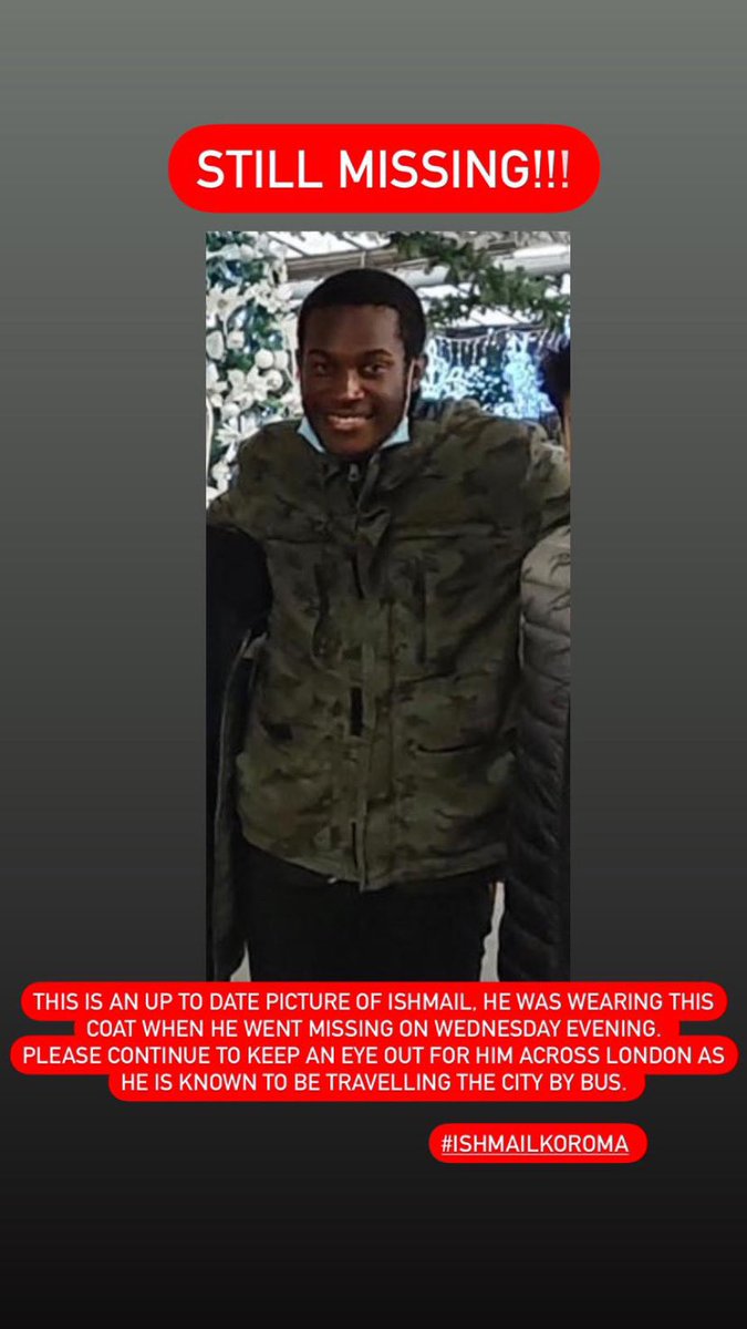 Please share! A student of mine, teachers and family out looking and at checkpoints in London. So any live updates will help #ishmailkoroma <a href="/MPSBrent/">Brent MPS | North West BCU</a> <a href="/NCCBrent/">Newman Catholic Coll</a> <a href="/RCWestminster/">Westminster Diocese</a>