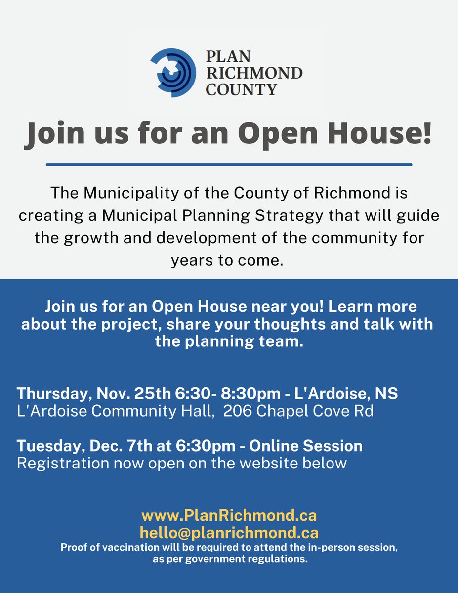 Land Use Planning Consultations are underway in Richmond County!  Here are the next two opportunities to have your say!