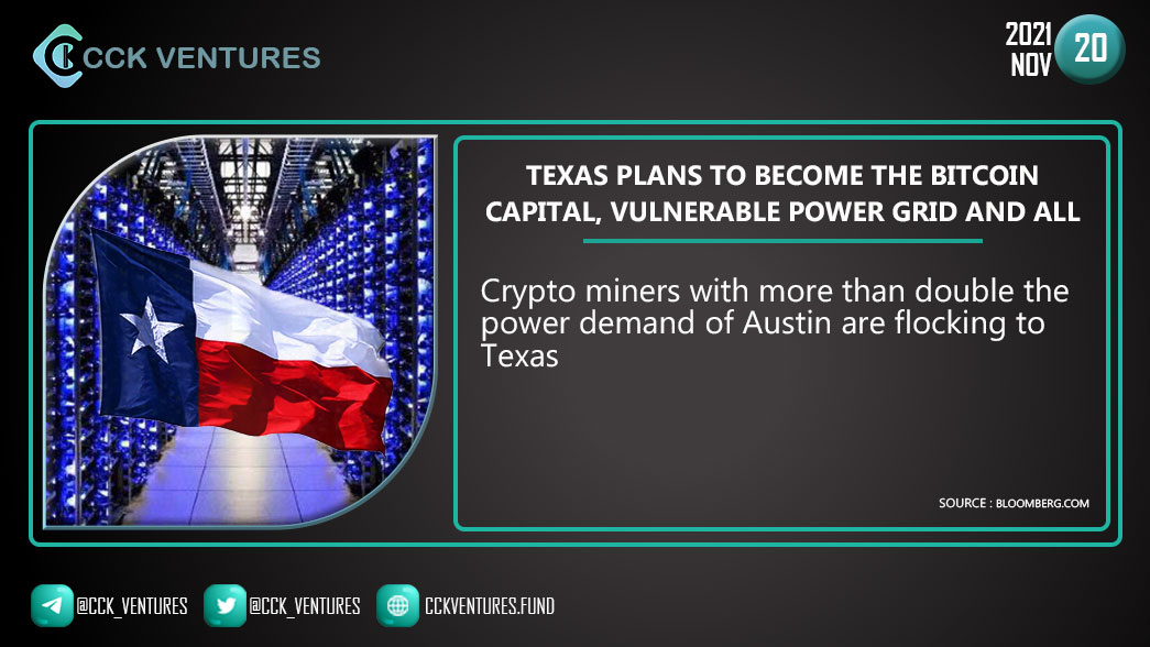 CCK_ventures's tweet photo. Texas Plans to Become the Bitcoin Capital, Vulnerable Power Grid and All.

#cryptominers #texas #Bitcoin #Blockchain #Cryptocurrency #Crypto #Trading #cckventures #investment #cryptonews #cryptotrading

Join CCK
✅Group: https://t.co/TCxfYZthhv
✅Channel: https://t.co/7eVh8snEcC https://t.co/308yu7ociz
