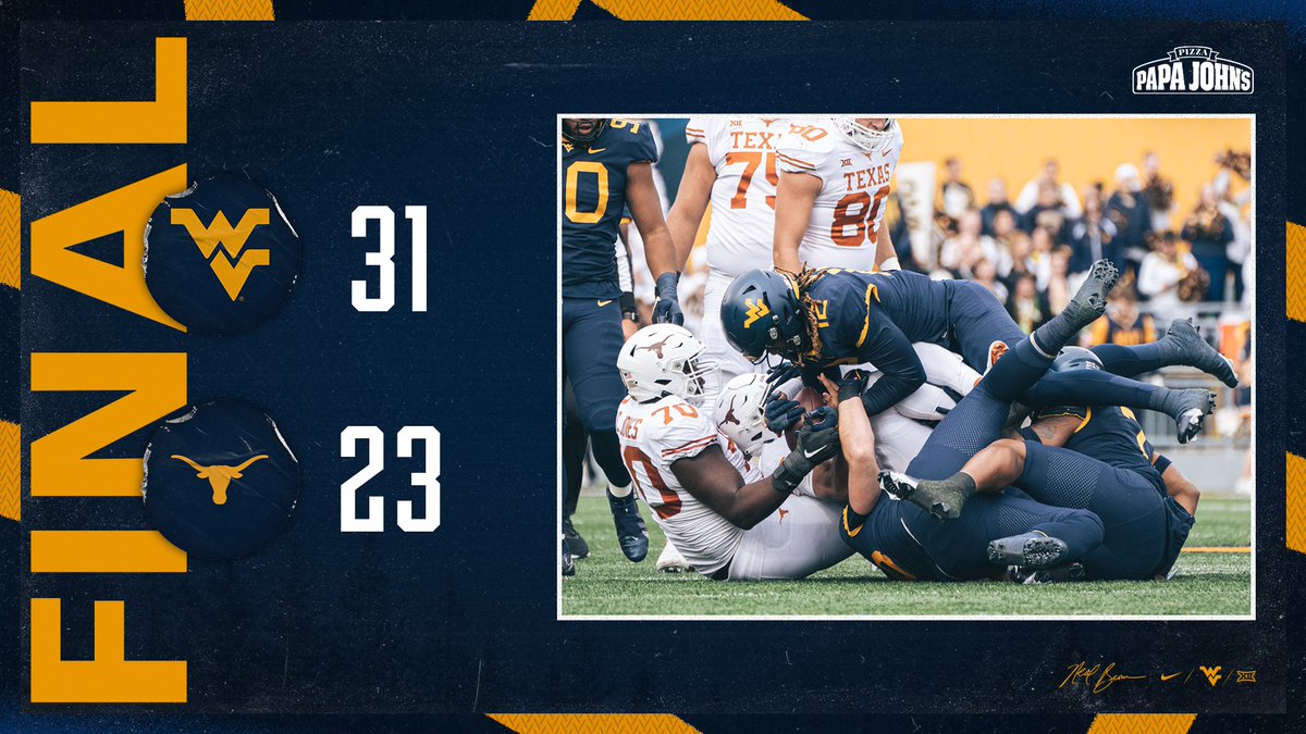 Cue Country Roads! West Virginia defeats Texas, 31-23! Sent the seniors out in style! #HailWV