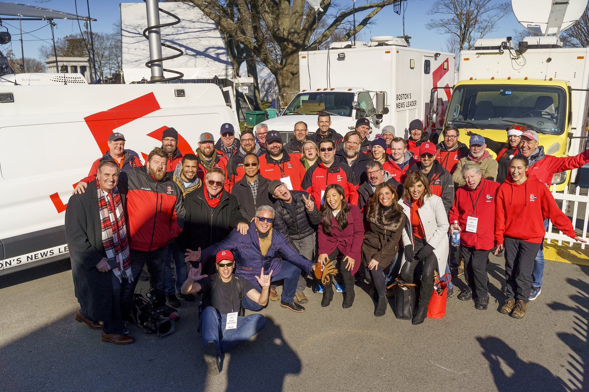russnelligan's tweet photo. What a fantastic team! Great job by the #wcvb crew - working hard to bring you the @USAThanksgiving Parade. If you missed it LIVE, catch an encore on Thanksgiving at 9am while you stuff the turkey 🦃 https://t.co/HDbQ6u0Q1B
