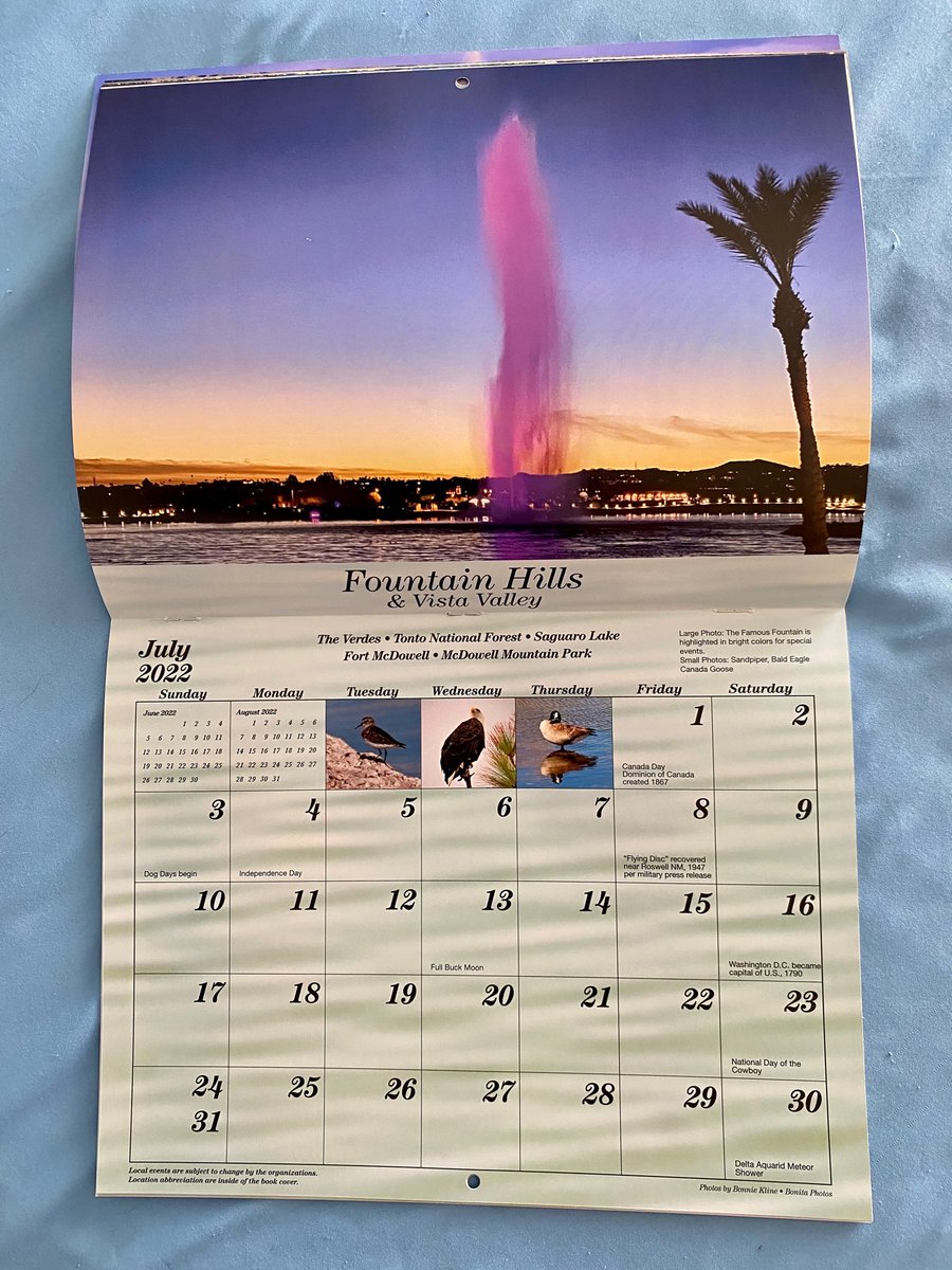 VISTAmagazineSW's tweet photo. 2022 Fountain Hills calendars now available @ Cards shop @ Fountain, FH Bashas, FH Chamber of Commerce, best local realtors. https://t.co/aMTX1gZnvO
