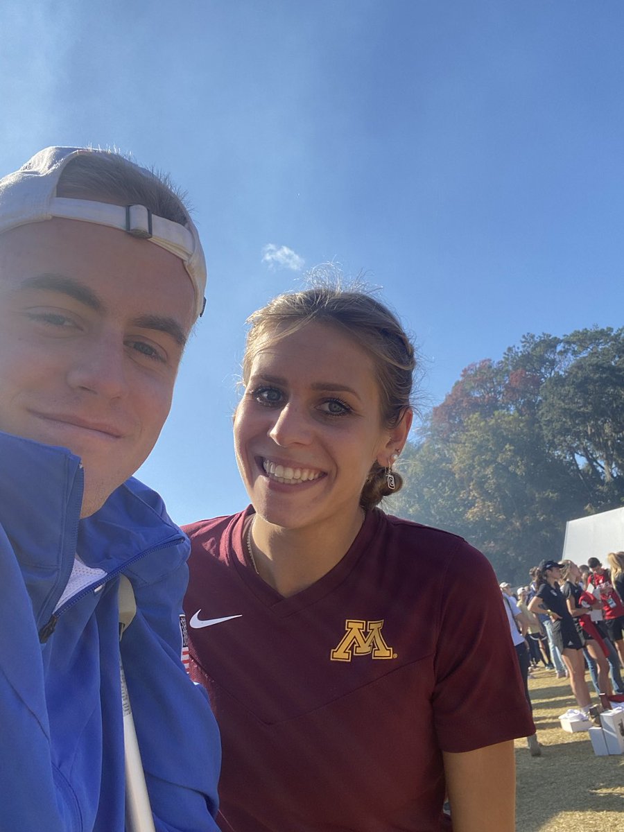 stormruncoach's tweet photo. Two @ChanStormCC_TF legends @nickscheller5 and @AKorzenowsk repping the Storm today at the D1 NCAA meet. Nasty helps the @GopherCCTF women to 7th, Nick (on crutches) cheers on his @AF_TFXC teammates. #ChanDistance #StormPride #ProudCoach https://t.co/TruE9U3wkg