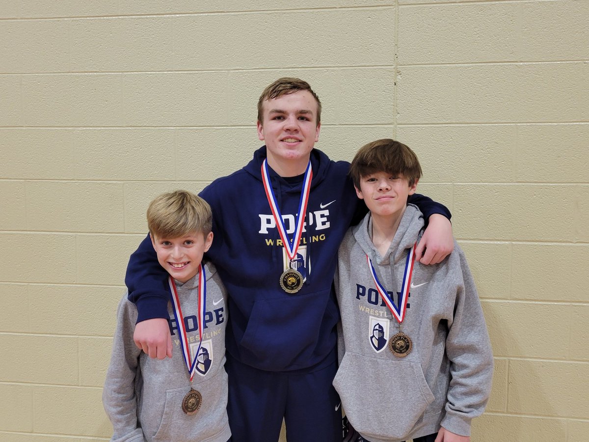 HVAC Middle School Championship results: Max Milliken 4th place, Braxton Scheetz 3rd place, Braxton Castleman 3rd place, and your first ever Pope Prep HVAC Champion, Jordan Crouch! Go Knights! #youthwrestling #WrestlingCommunity #Tennessee