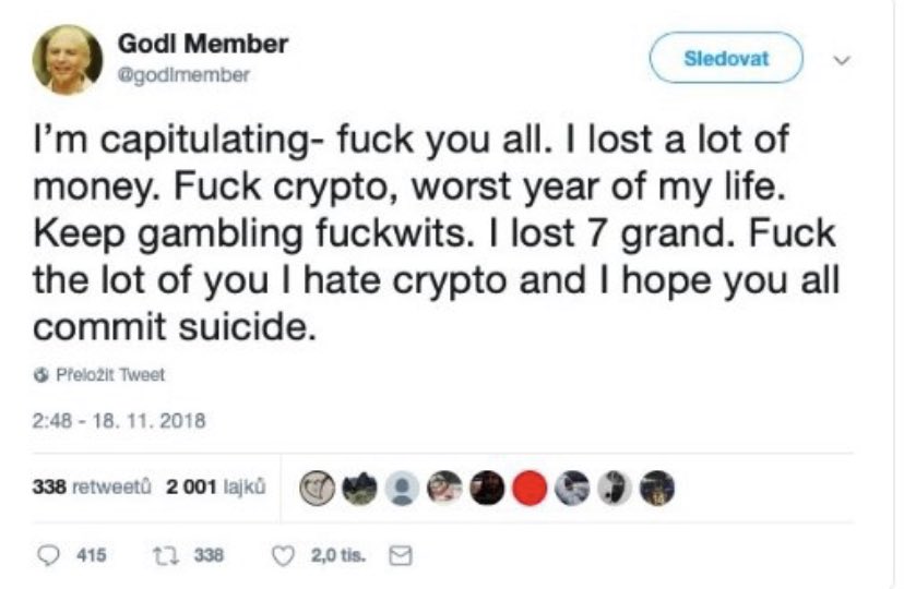 Krypto dělá emoce. Jednou nahoře, jednou dole. Tento tweet je z před 3 let :)