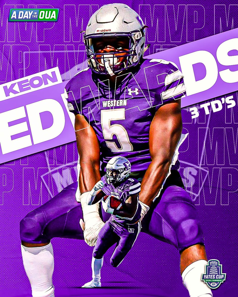.<a href="/KeonEdwards5/">KAY5</a> = MVP

A dominant performance in the 113th Yates Cup Final sees Edwards lead the Western Mustangs to a commanding 29-0 victory over the Queen's Gaels at Richardson Stadium for the school's 33rd #OUA championship!

#ADayintheOUA #USPORTS #YatesCup