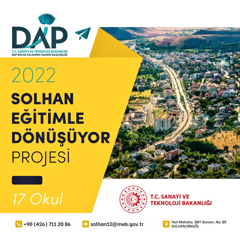 SolhanOzelBuro's tweet photo. T.C. Sanayi ve Teknoloji Bakanlığı, DAP Bölge Kalkınma İdaresi Başkanlığı tarafından yayınlanan, 2022 yılı Eğitim-Kültür-Sanat Faaliyetlerinin Desteklenmesi Programı’na, Solhan İlçe Milli Eğitim Müdürlüğü olarak “SOLHAN EĞİTİMLE DÖNÜŞÜYOR” adlı projemizle başvurumuzu tamamladık. https://t.co/y40Jxo993Y