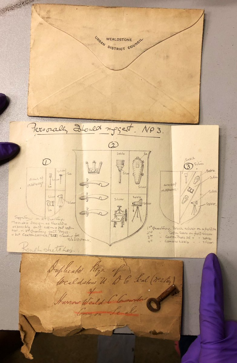 In all of the moves and upheaval in the archive collections @HeadstoneManor1, I will never understand how this tiny key survived in this ripped small envelope. I am happy it did and that we found the seal designs. #small #ExploreYourArchive #archivesurprises #harrow #wealdstone