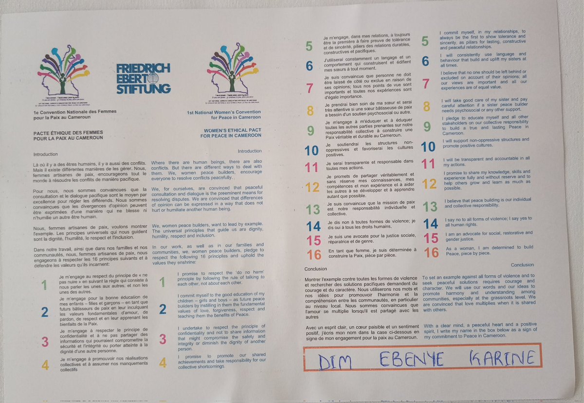 Ebenyeforpeace's tweet photo. I was privileged to participate in the just ended 1st National Women's Peace Convention organized by @FESKamerun. Cameroonian women peacebuilders are taking serious actions to address #EndAnglophoneCrisis  and build sustainable peace, piece by piece @Reachoutreo @wphfund @MBBIntl https://t.co/5EL2aWqCQt