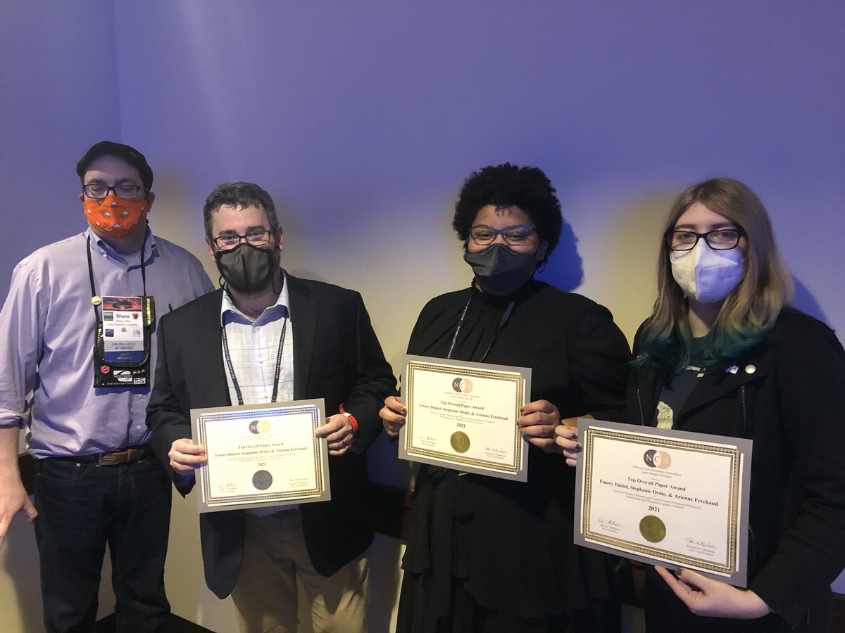 NCA Game Studies top paper awards for “Not your therapist: Streamers’ and Content Creators’ perception of parasocial relationships and therapeutic inquiries on stream” 

Thank you to <a href="/stephanieorme/">Steph Orme, Ph.D. @ PAXEast</a> and @ferchauda for being the most bestest coauthors!