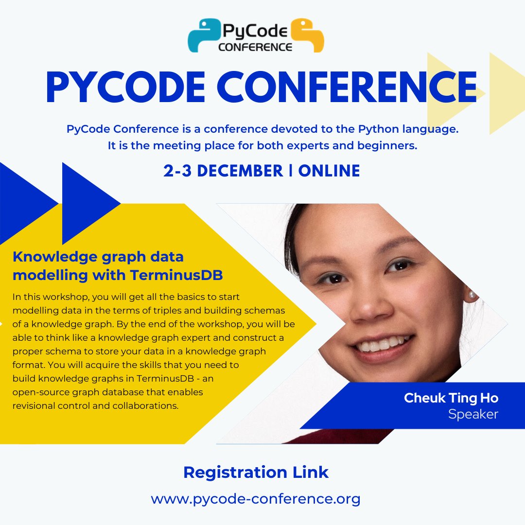 pycode_conf's tweet image. Great news! Leet meet our next speaker! Cheuk Ting Ho (@cheukting_ho) with topic: Knowledge graph data modelling with TerminusDB
#python #datamodelling #terminusdb #pyconf #pycode #pythonistas
#pythoncode #pythonlearning #programming #programminglife