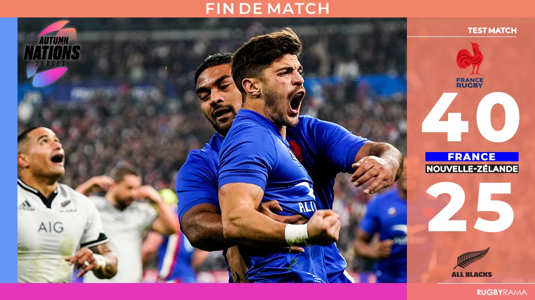 C'est fait, les Bleus ont battu les Blacks au Stade de France !!!
#FRAvNZL #XVdeFrance #FRANZL