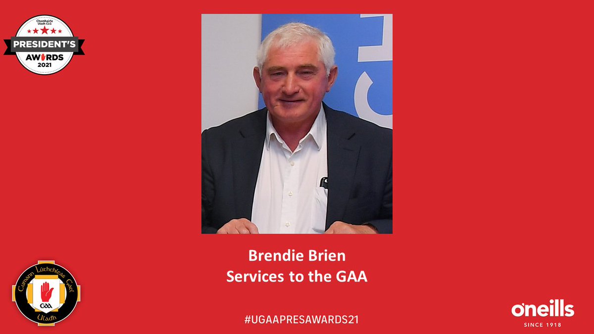 The winner of the Special Recognition Award for Services to the GAA is Brendie Brien of <a href="/BPCGAA/">Britain GAA</a>  🏆#UGAAPresAwards21