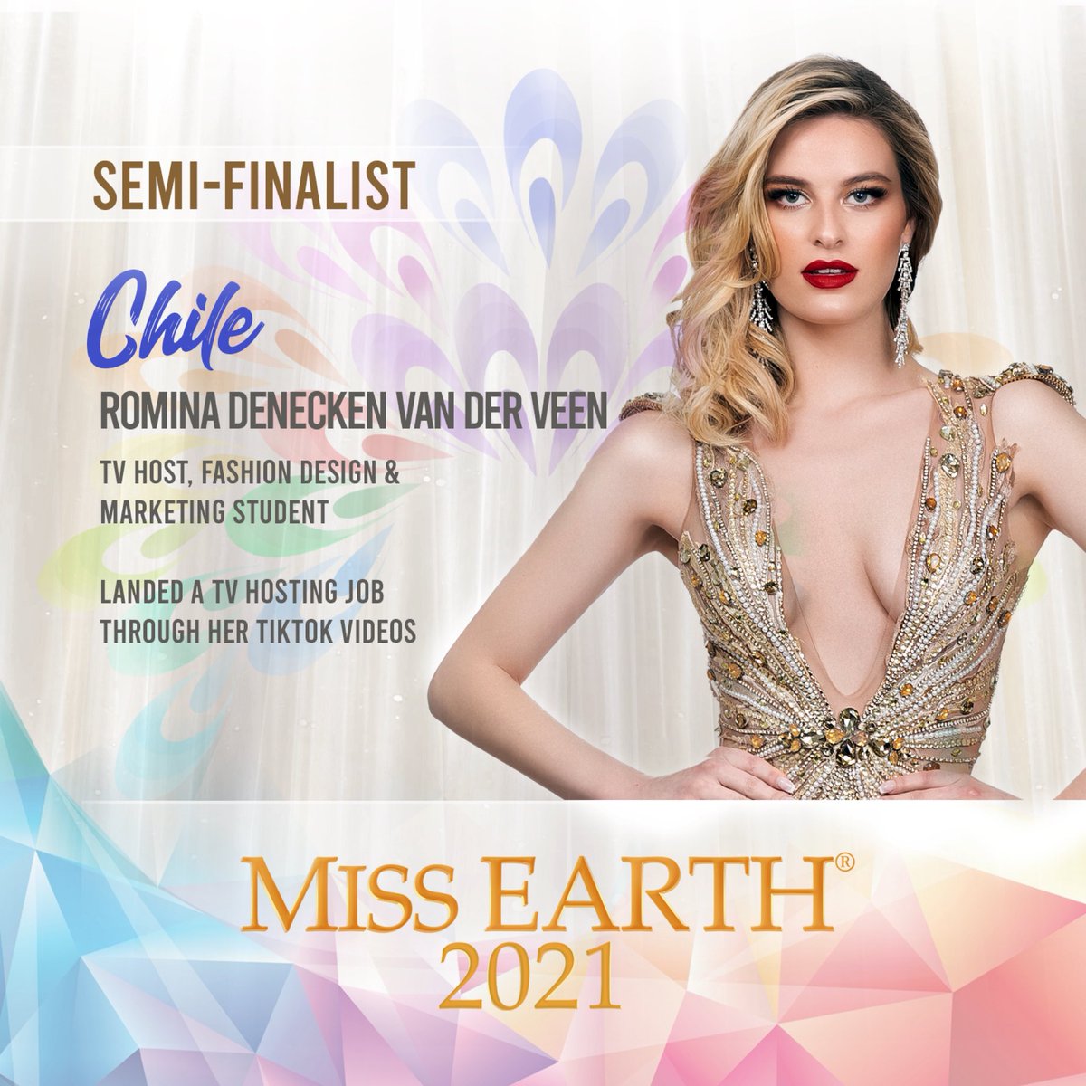 MissEarth's tweet photo. #MissEarth2021 Semi-Finalist
Miss Chile - Romina Denecken van der Veen https://t.co/9q8WcZ6T6y