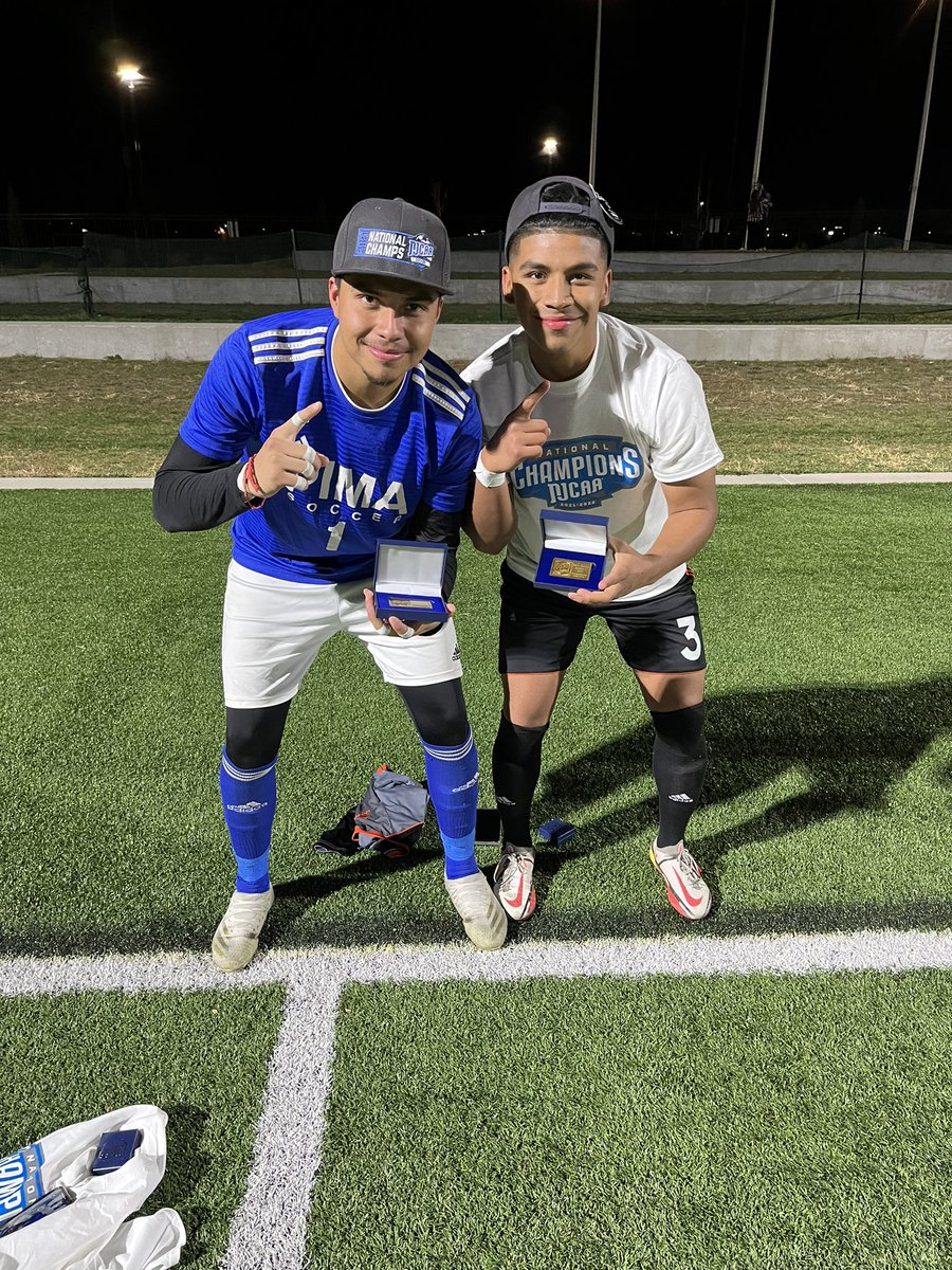 Sophomore Francisco Manzo (Salpointe Catholic HE) named PLAYER OF THE NATIONAL TOURNAMENT. Sophomore Juan Suarez (Desert View HS) and Ulysses Torres (Sunnyside HS) named to the ALL-TOURNAMENT TEAM. #PimaSoccer #AztecTough #NJCAANATIONALCHAMPIONS