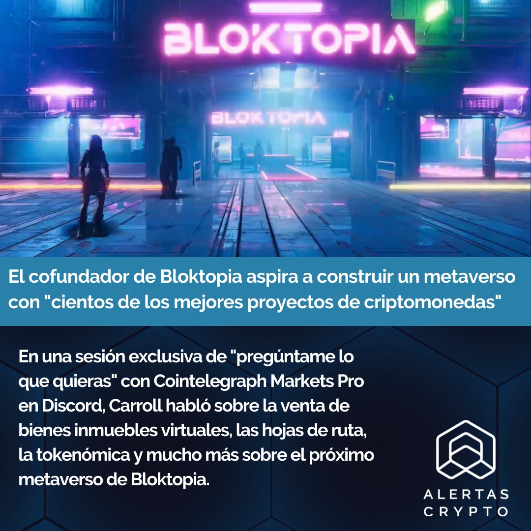 AlertasCrypto's tweet photo. El cofundador de Bloktopia aspira a construir un metaverso con "cientos de los mejores proyectos de criptomonedas"

@bloktopia 

#noticia #criptomonedas #criptonoticias #bitcoin #alertascrypto #altcoins #bloktopia #metaverse

https://t.co/urYikHyXrD https://t.co/KKRuiOEOCi