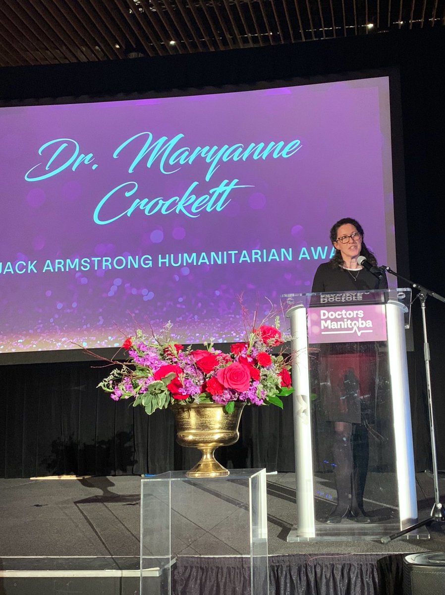 DoctorsManitoba's tweet photo. Dr. Maryanne Crockett is awarded the Dr. Jack Armstrong Humanitarian award for her work as an advocate & leader in improving the health of mothers & children all over the world. #DRMB https://t.co/SBzAAqhRZ4