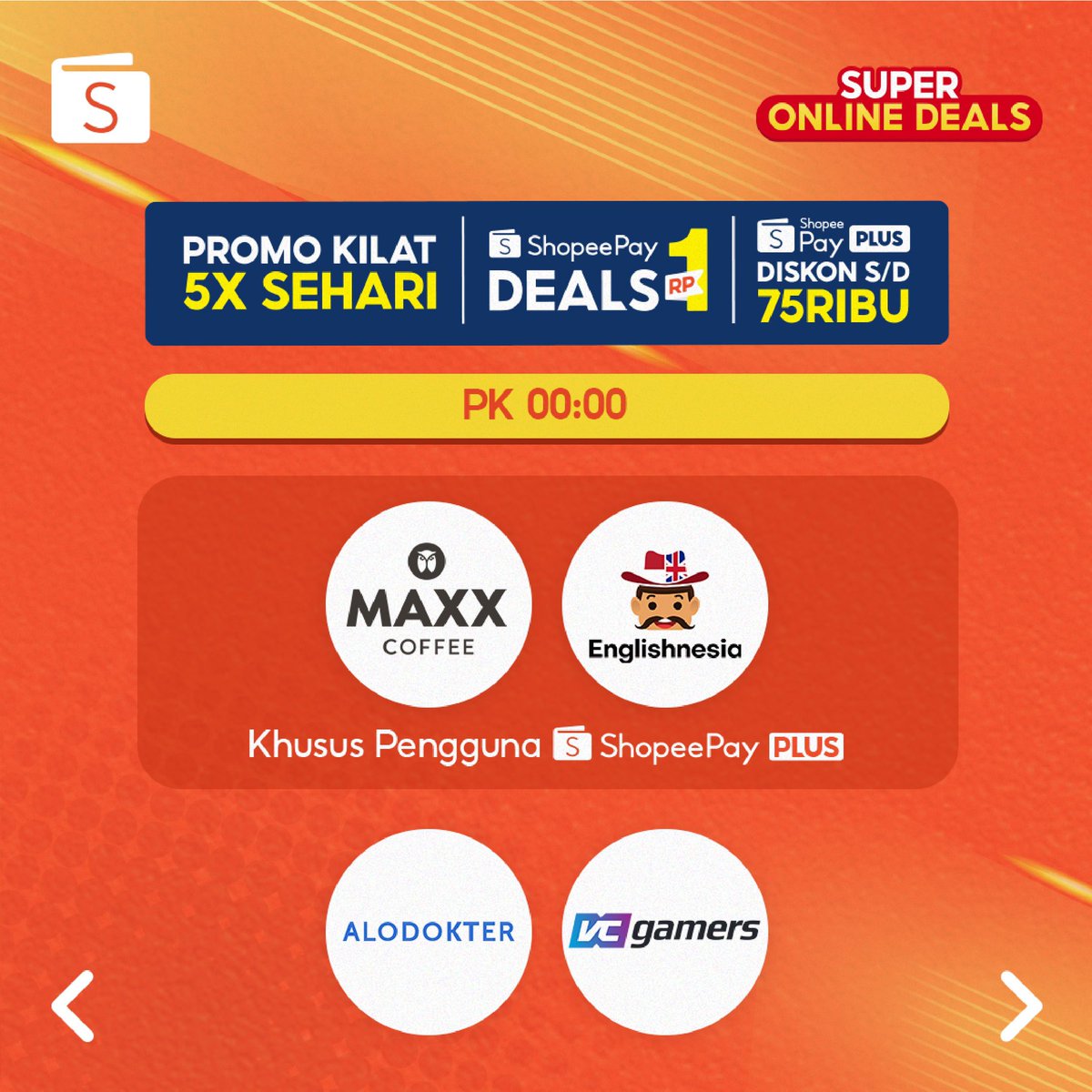 ShopeePay_ID's tweet photo. Udah pada belanja apa aja nih di #SuperOnlineDeals, Sobat ShopeePay?
Hari ini ada promo SHOPEEPAY DEALS RP1, PROMO KILAT 5X SEHARI, dan SHOPEEPAY PLUS DISKON s/d 24 RIBU lho~
Jangan lupa upgrade jadi #ShopeePayPlus dan cek infonya di https://t.co/5l8tEzY53L !
#ShopeePaySOD https://t.co/Pj5PiewpV0