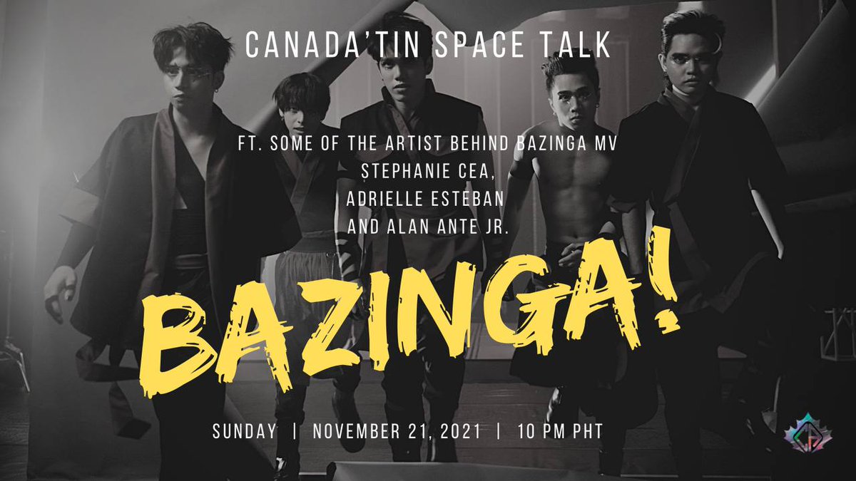 Join us for another Space Talk w/ the people who made Bazinga MV possible. Video editors <a href="/sjceaa/">Stephanie Joy</a> &amp; @alanshiiii and colorist @estebanadre

WHEN: Nov 21 (Sunday) 
10PM PHT🇵🇭 / 9AM EST🇨🇦

Stay tuned for a chance to win Our Zone Concert Tickets😉

<a href="/SB19Official/">SB19 Official</a> #SB19
#Bazinga_SB19