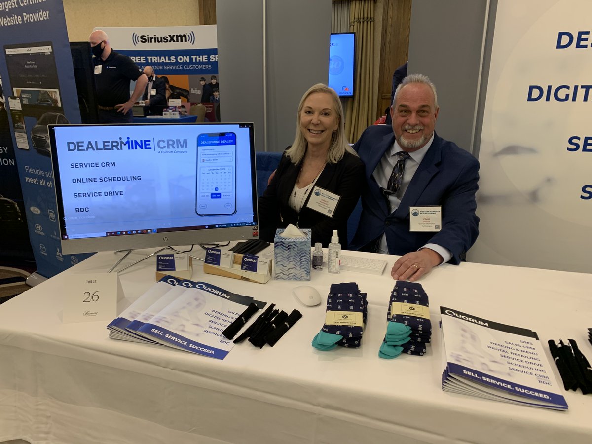 quorum_infotech's tweet photo. Day 1 of #WCDA was a success 🎉 If you haven't already, be sure to stop by and visit #Quorum tomorrow – and don't forget to grab a pair of socks! 🧦
#CanadianAutoDealers #WesternCanadianDealerSummit https://t.co/u7x5ya52vA