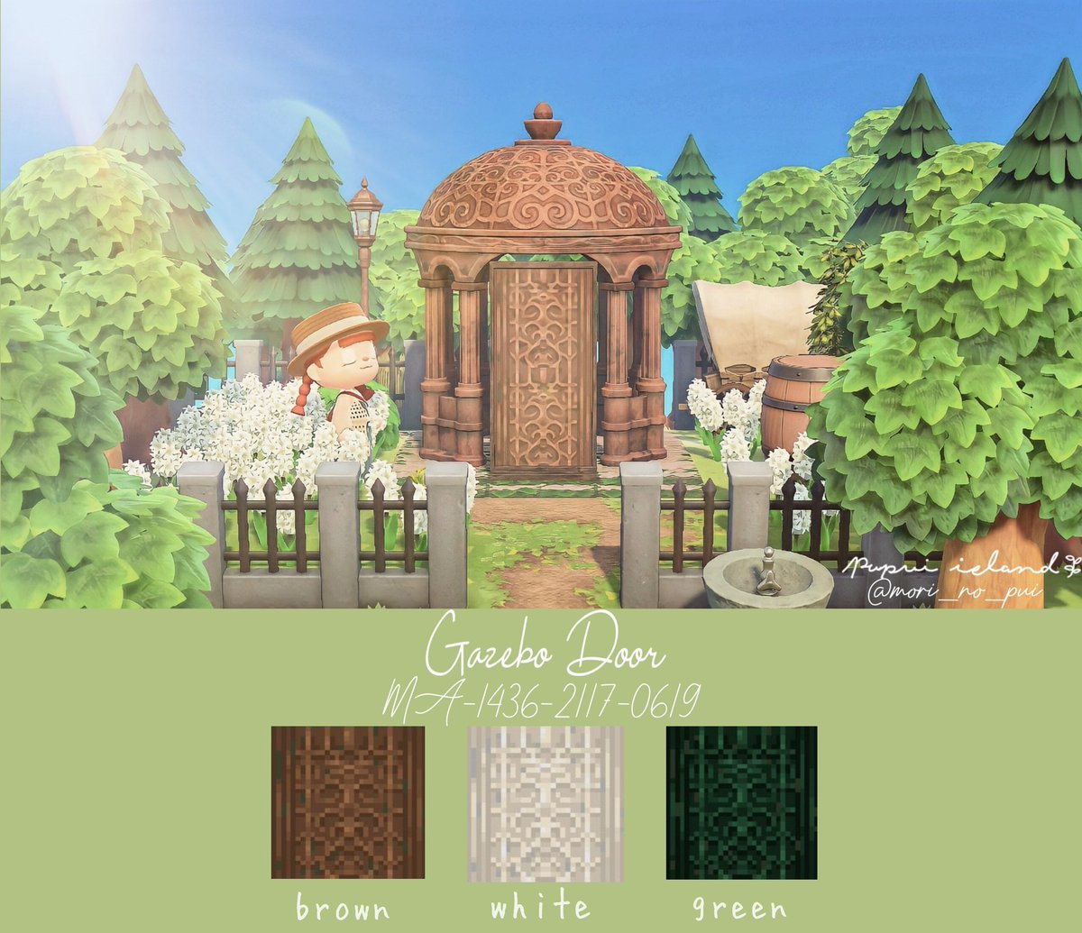 mori_no_pui's tweet photo. 𝙂𝙖𝙯𝙚𝙗𝙤 𝙙𝙤𝙤𝙧🚪
新しいマイル家具「ガゼボ」に合わせて使うガゼボのドアを作りました🌿
森にも街にも使えるかと思います🏛️🌳
【MA-1436-2117-0619】
#あつ森 #マイデザイン配布 #ACNH #ACNHDesign https://t.co/gJg0fUQnFU