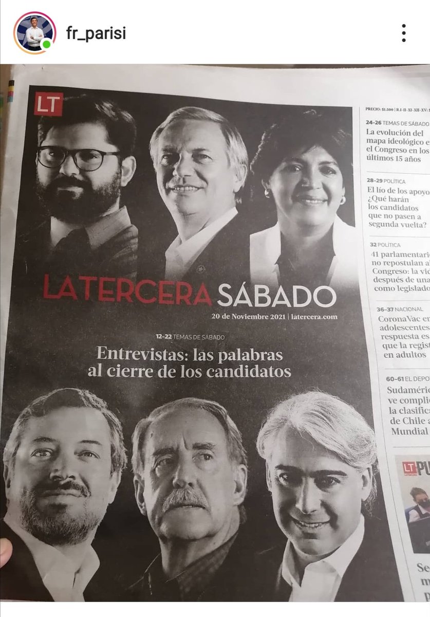 Parisi_oficial's tweet photo. La prueba del fraude político 😡. 
Para la @latercera solo existen 6 candidatos. 😓 La última operación desesperada de la prensa y los poderosos.🤫 Mañana vota contra este sistema corrupto.

Ganaremos 😉🇨🇱❤️. https://t.co/P7wAS4Tsqu