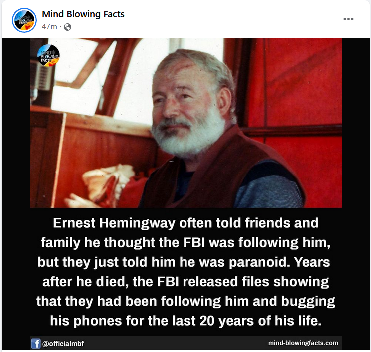 norm_tyler's tweet photo. A zillion people liking and reposting this, but I'm sitting here giggling because this Hemingway story was posted by "Mind Blowing Facts"
#ImNotRight https://t.co/oYHKiXt7Hx