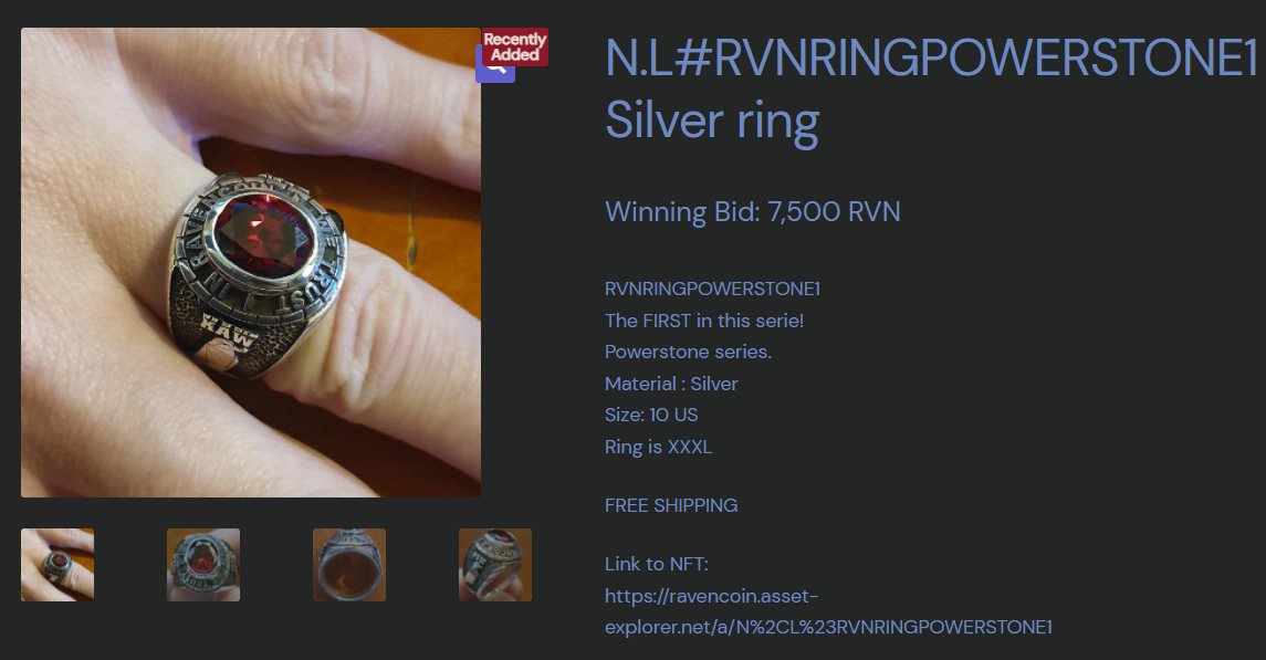 Pathfinder's tweet photo. I just won the @justnft auction for the very first #RAVENCOIN Powerstone ring.  WOOHOO!!!!

https://t.co/mIz3dTmeL7 https://t.co/cyumInaGfi