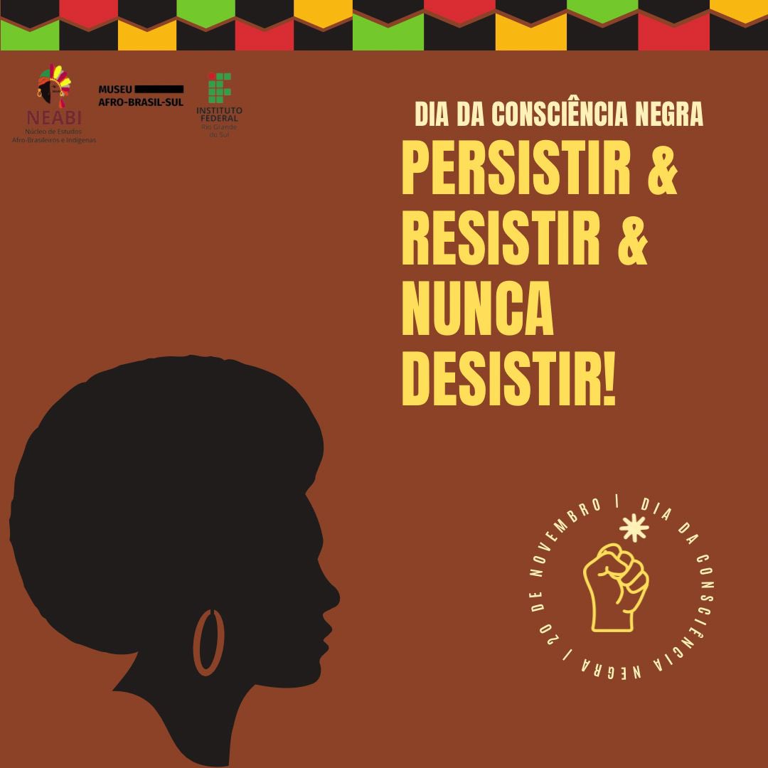 rgneabi's tweet photo. Devemos lembrar a resistência do povo negro para avançar na luta por uma sociedade livre de toda forma de opressão. Dia 20 de novembro, dia da Consciência Negra ✊🏾✊🏼✊🏽✊🏿
📲Fiquem atentos aos conteúdos novos das nossas redes sociais!
#consciencianegra #antirracista #neabi https://t.co/BVf5EmRQpK