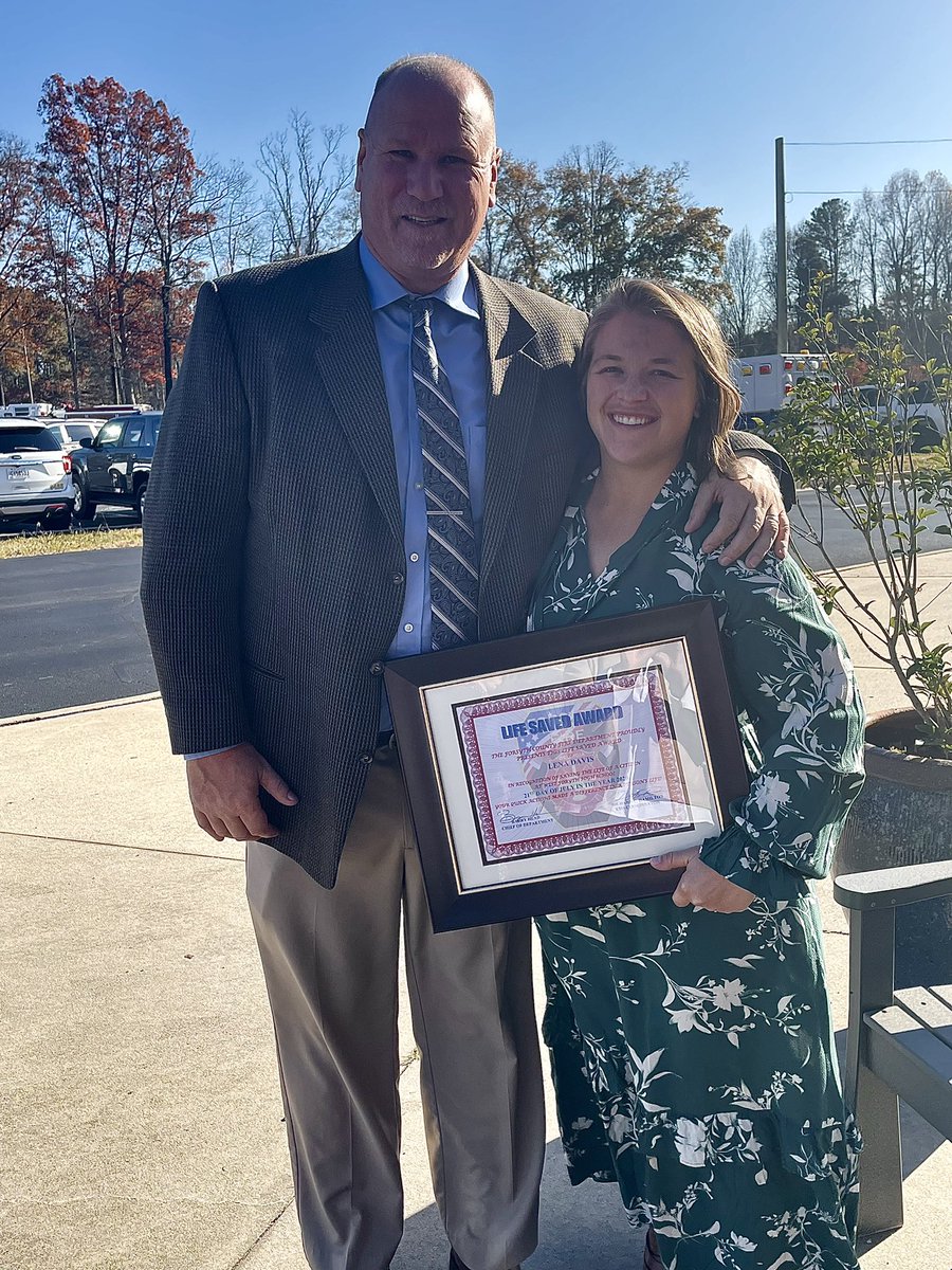 Congratulations to Lena Davis, athletic trainer at West. A “Life Saved Award”. Honored today by the Forsyth County Fire Department. We are so lucky to have you.