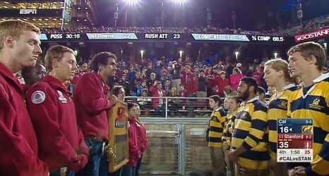 chapin1971's tweet photo. Big Game stare down. Cal at Stanford. Let’s go Bears! #Calbears #calbearsfootball #BigGame #CalvsStanford #staredown #burythehatchet @CalFootball #bayarea #berkeley #oskey #bayarearivals #beatStanford #bearsfan https://t.co/B5kAe0WAC5