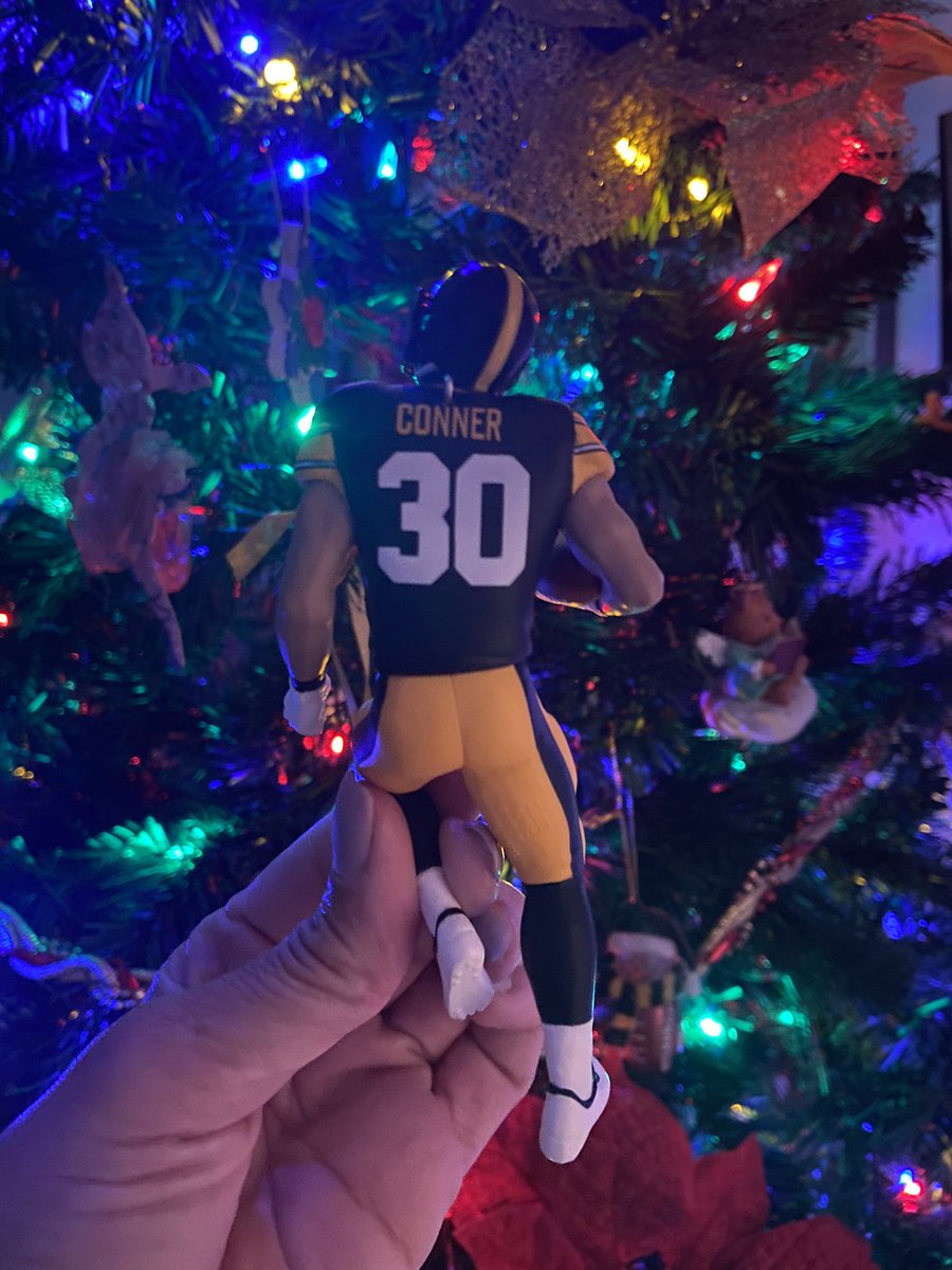 lynesha_smith's tweet photo. Decided to put up our tree a lil early and this just hurts my heart! Happy you’re having such a great season @JamesConner_ , but damn do we miss you. 😭 #MerryChristmas #Steelers #HereWeGo #myhusbandwillbepissedifihangthis https://t.co/oWPIzW39V8