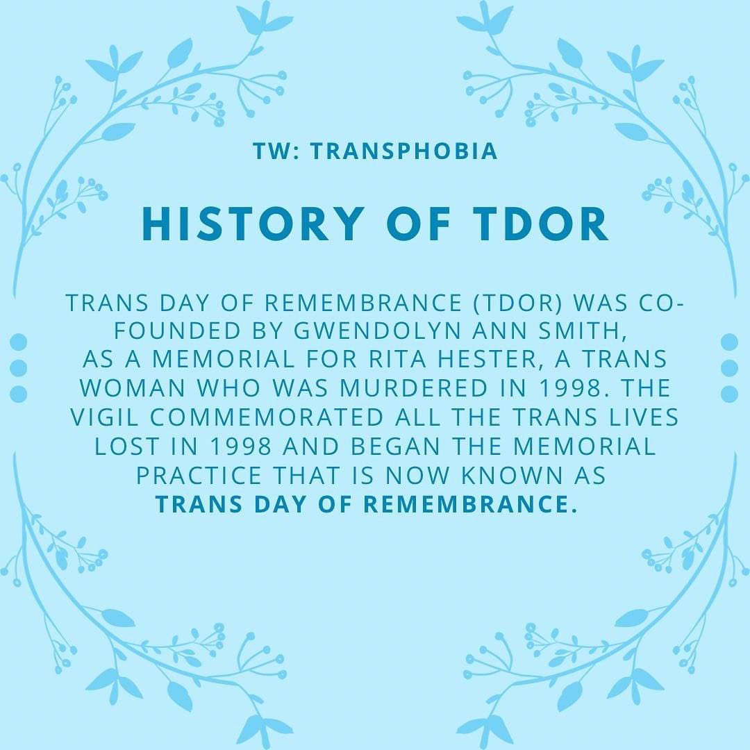 BrockSJC's tweet photo. Today marks the 23rd year anniversary of Trans Day of Remembrance. We honour the 2 Spirit, Trans, Non binary and gender queer people who are no longer with us. We remember them today, and every day after. 

Swipe —> to learn more about the history of TDOR and it’s importance. https://t.co/qh3cYivxJ3